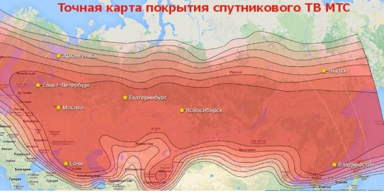 Карта покрытия спутникового ТВ МТС